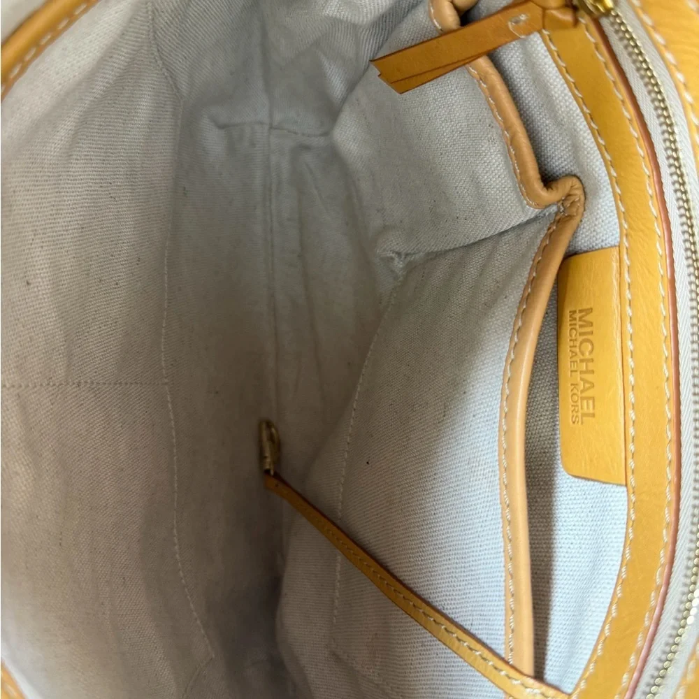 Michael Kors White And Tan Leather Bucket Bag